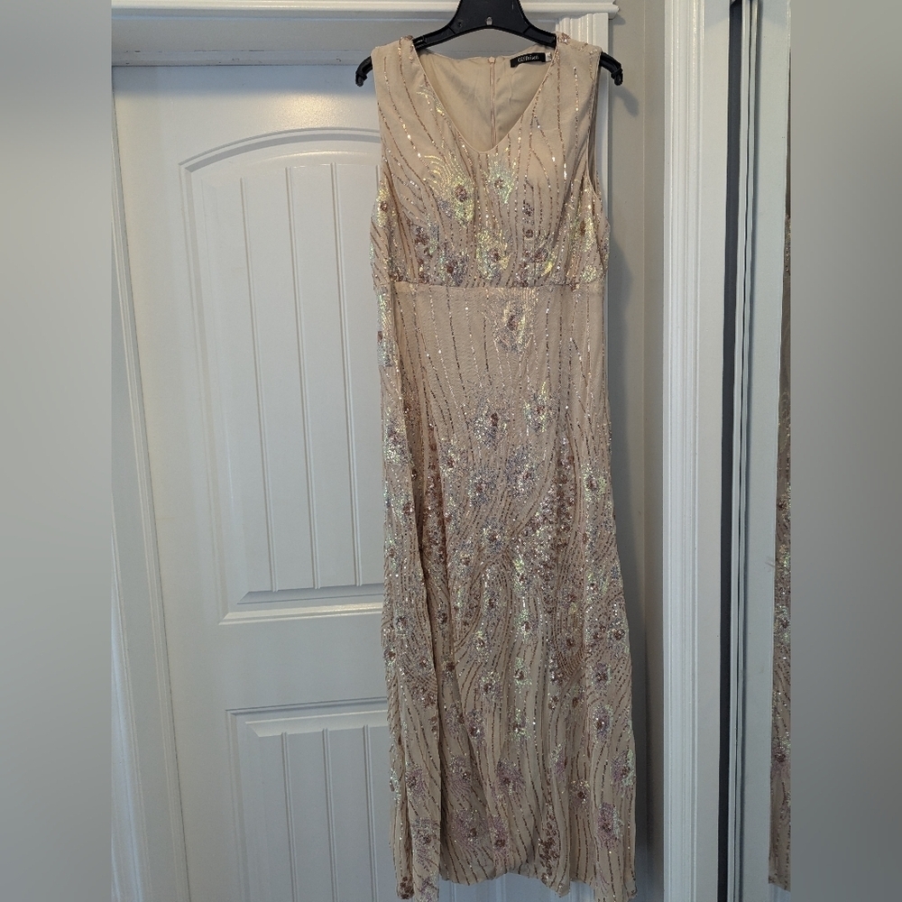 Women's Vintage Peacock Sequin Formal Dress V Neck Party Prom Evening Gown 1x - Picture 10 of 16